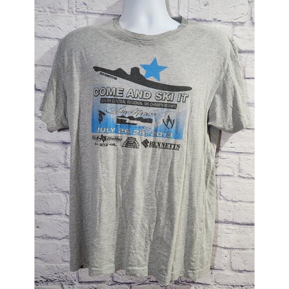 Next Level Apparel Gray Blue Come And Ski It Graphic Print T Shirt Large - Picture 1 of 5